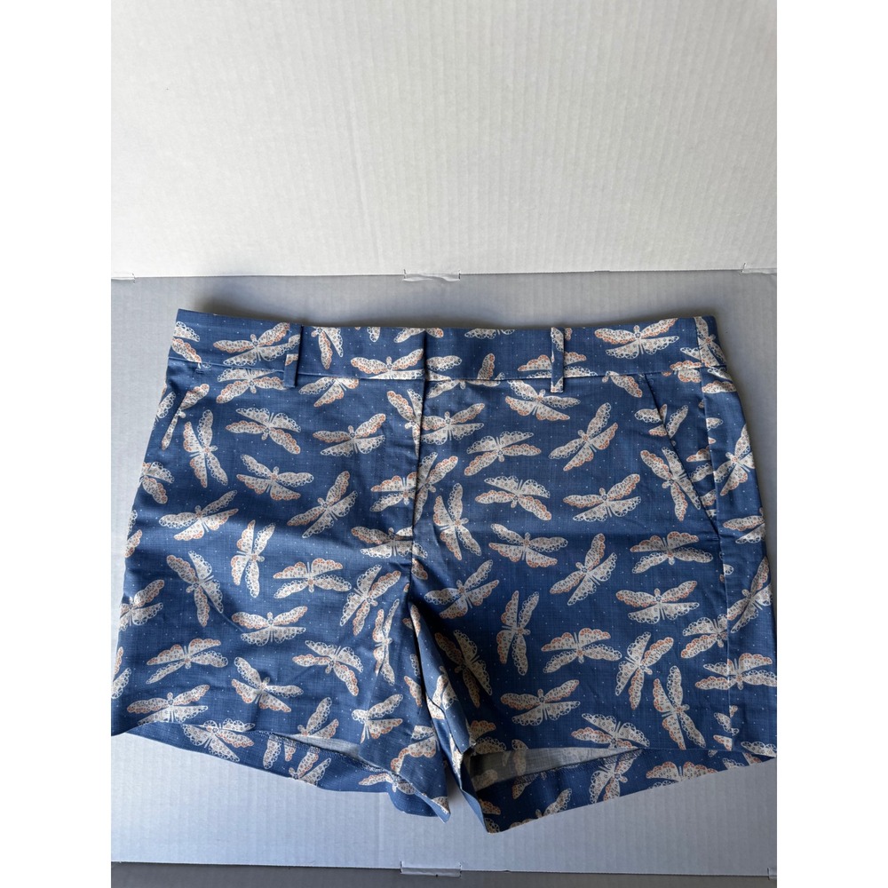 LOFT The Riviera Short Blue Dragonfly Print Linen Blend Size 14 NWT
